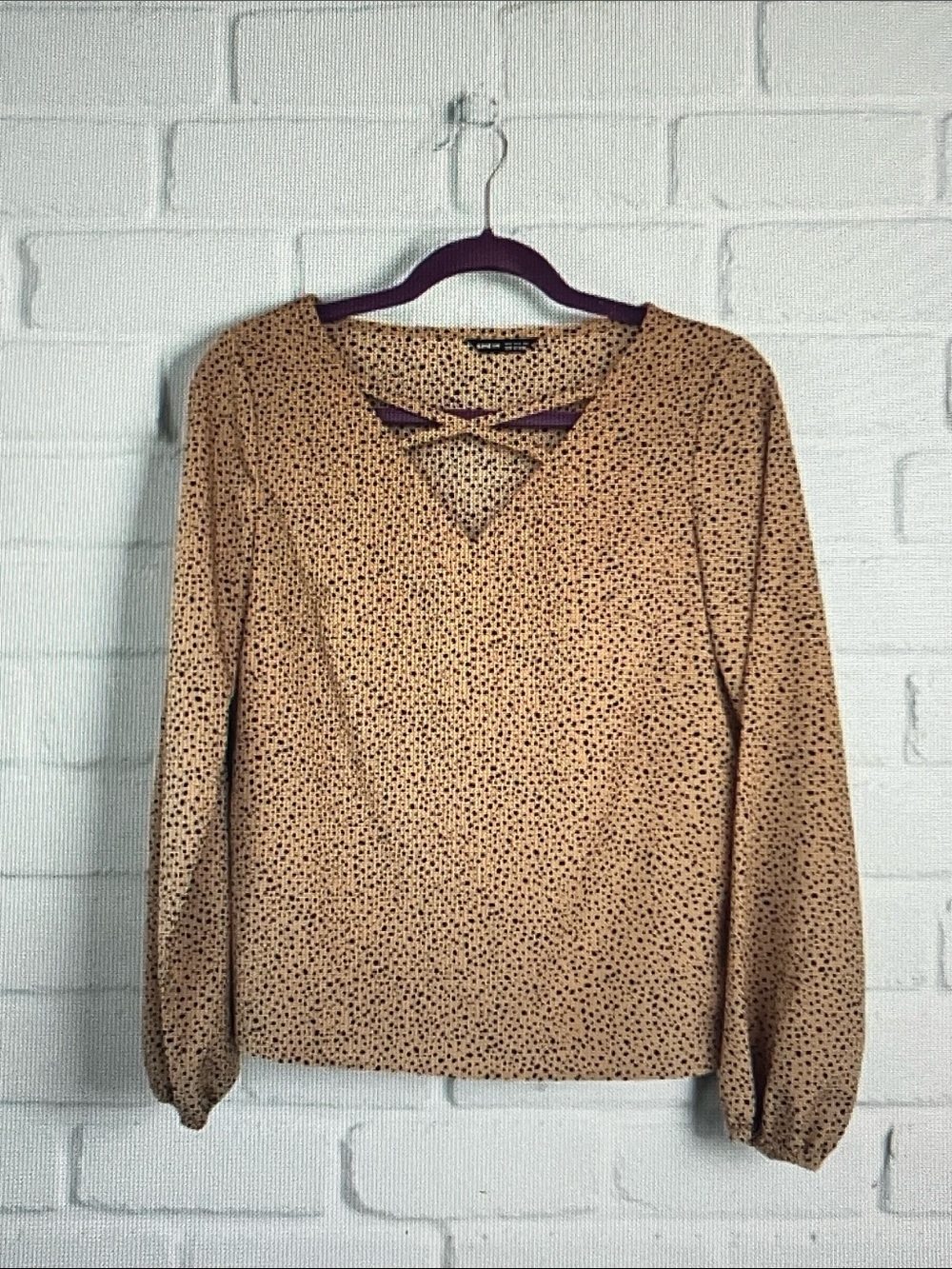 SHEIN Camel Polka Dot Long Sleeve Blouse